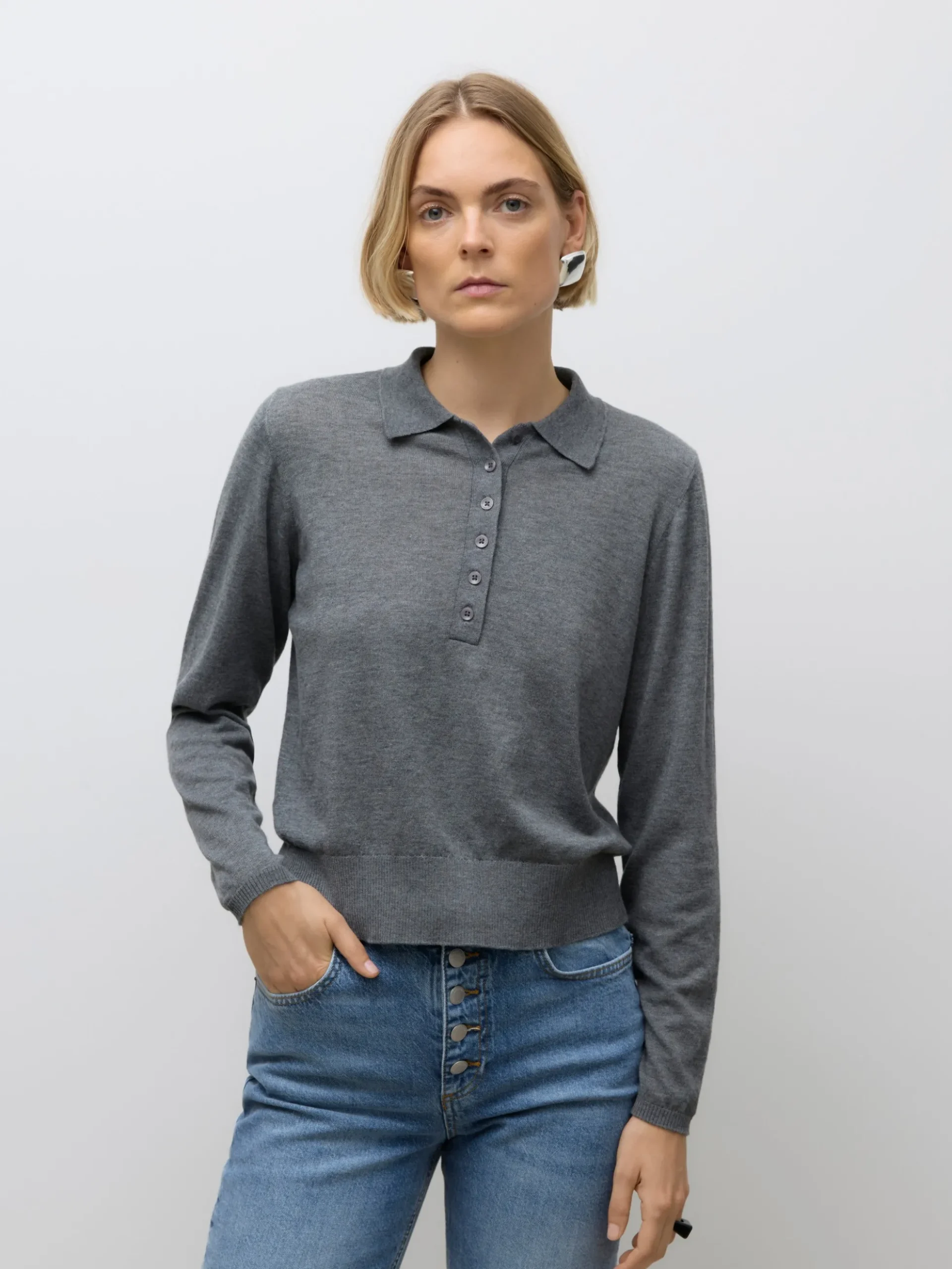 AWSIKITA Gestricktes Poloshirt