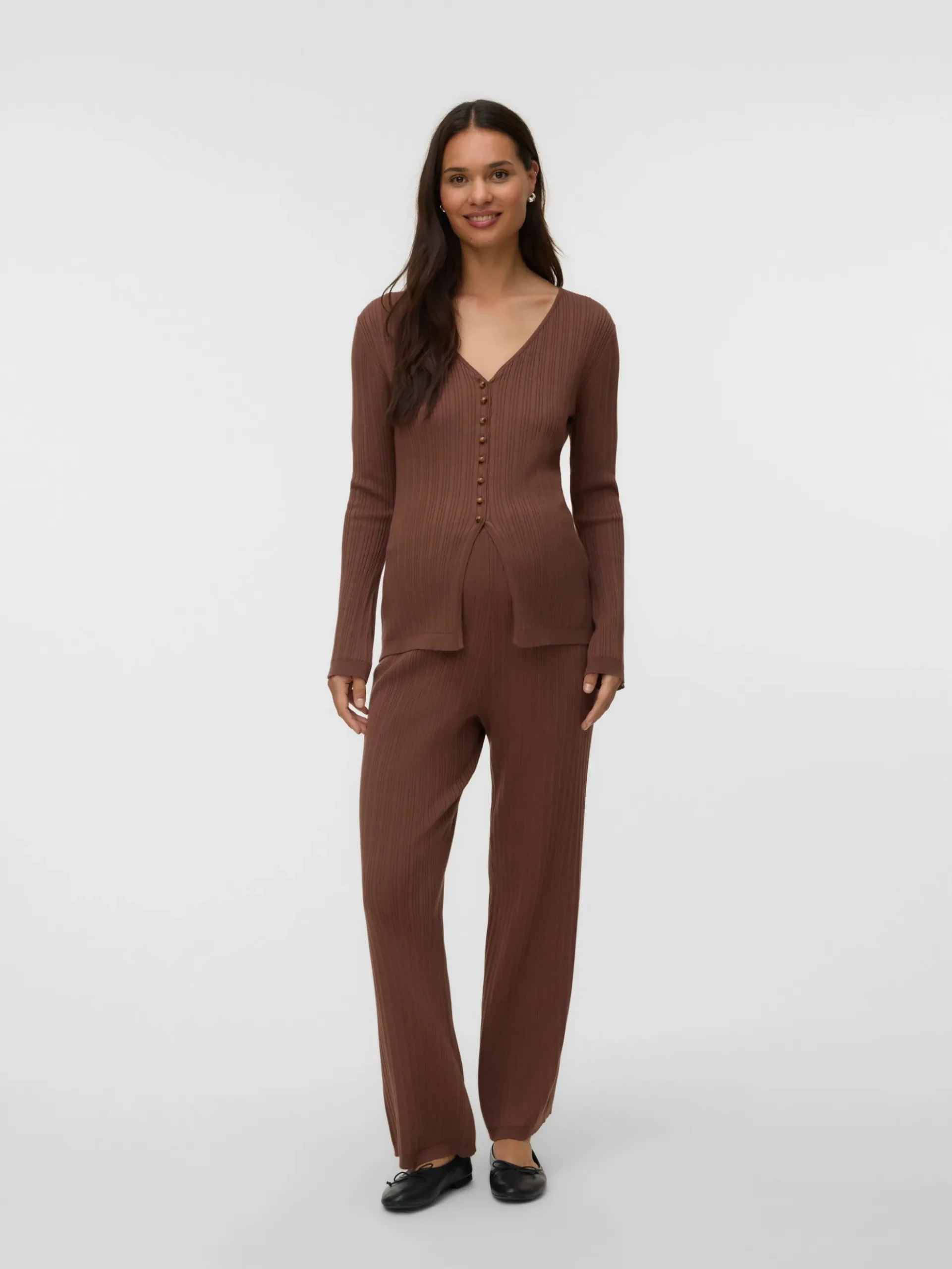Gerippt V-Ausschnitt Strickjacke