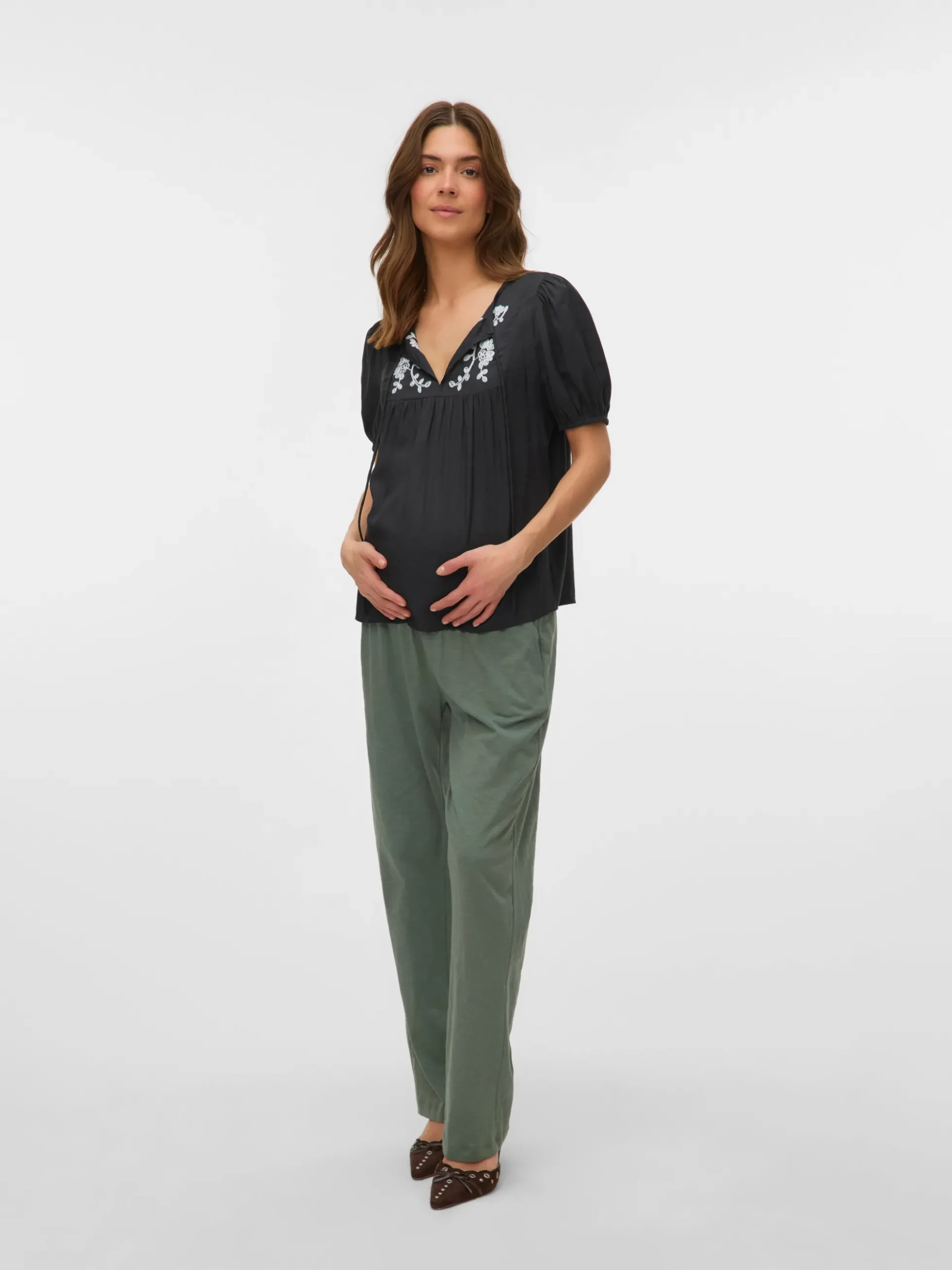 Normal geschnitten Rundhals Elastische Bündchen Ballonärmel Top