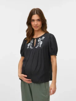 Normal geschnitten Rundhals Elastische Bündchen Ballonärmel Top