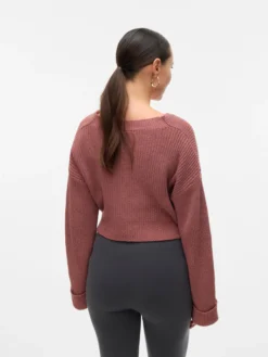 Normal geschnitten V-Ausschnitt Umgeschlagene Ärmelbündchen Tief angesetzte Schulter Pullover
