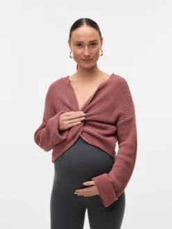 Normal geschnitten V-Ausschnitt Umgeschlagene Ärmelbündchen Tief angesetzte Schulter Pullover