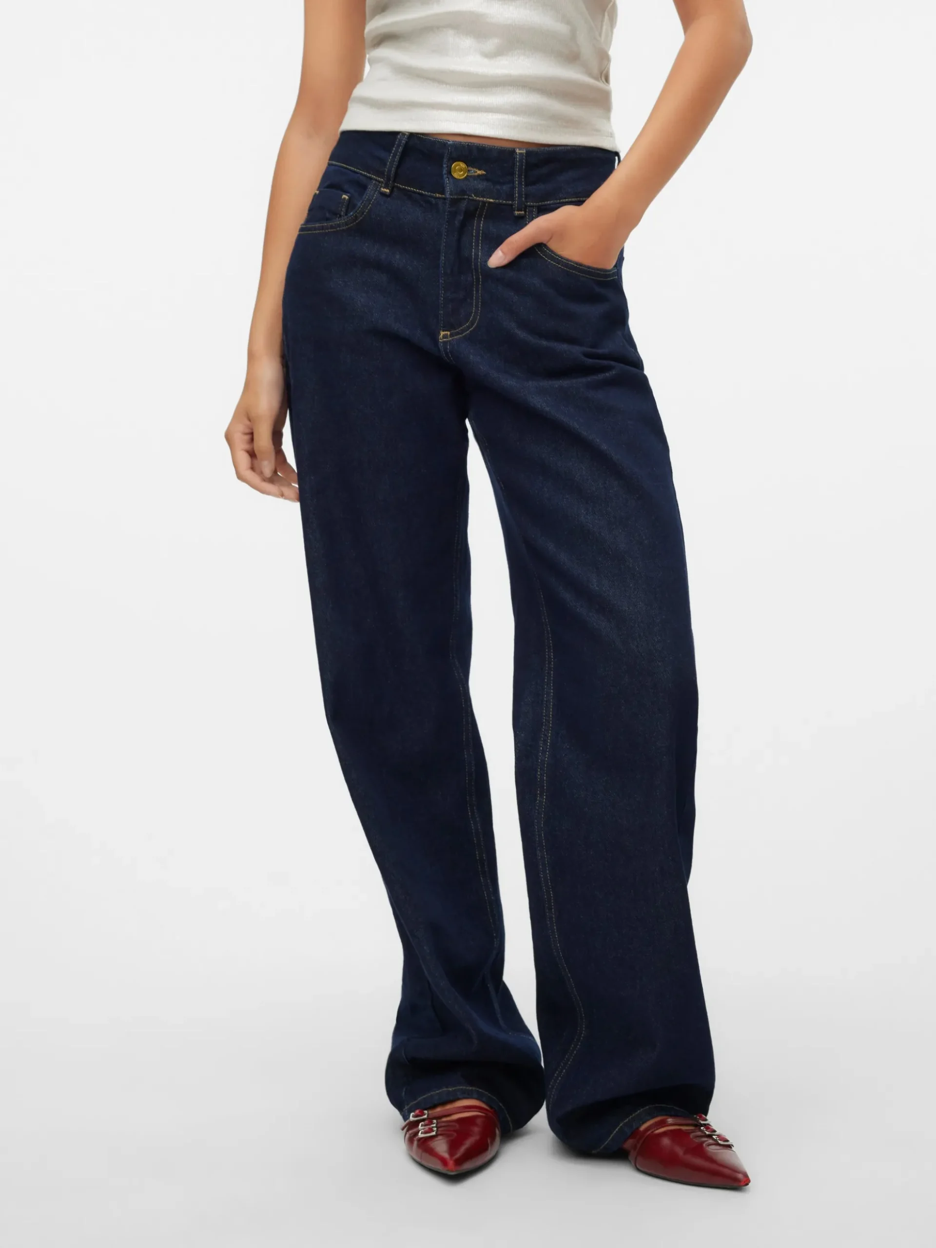 SNRANCY Mittlere Taille Weiter Beinschnitt Jeans