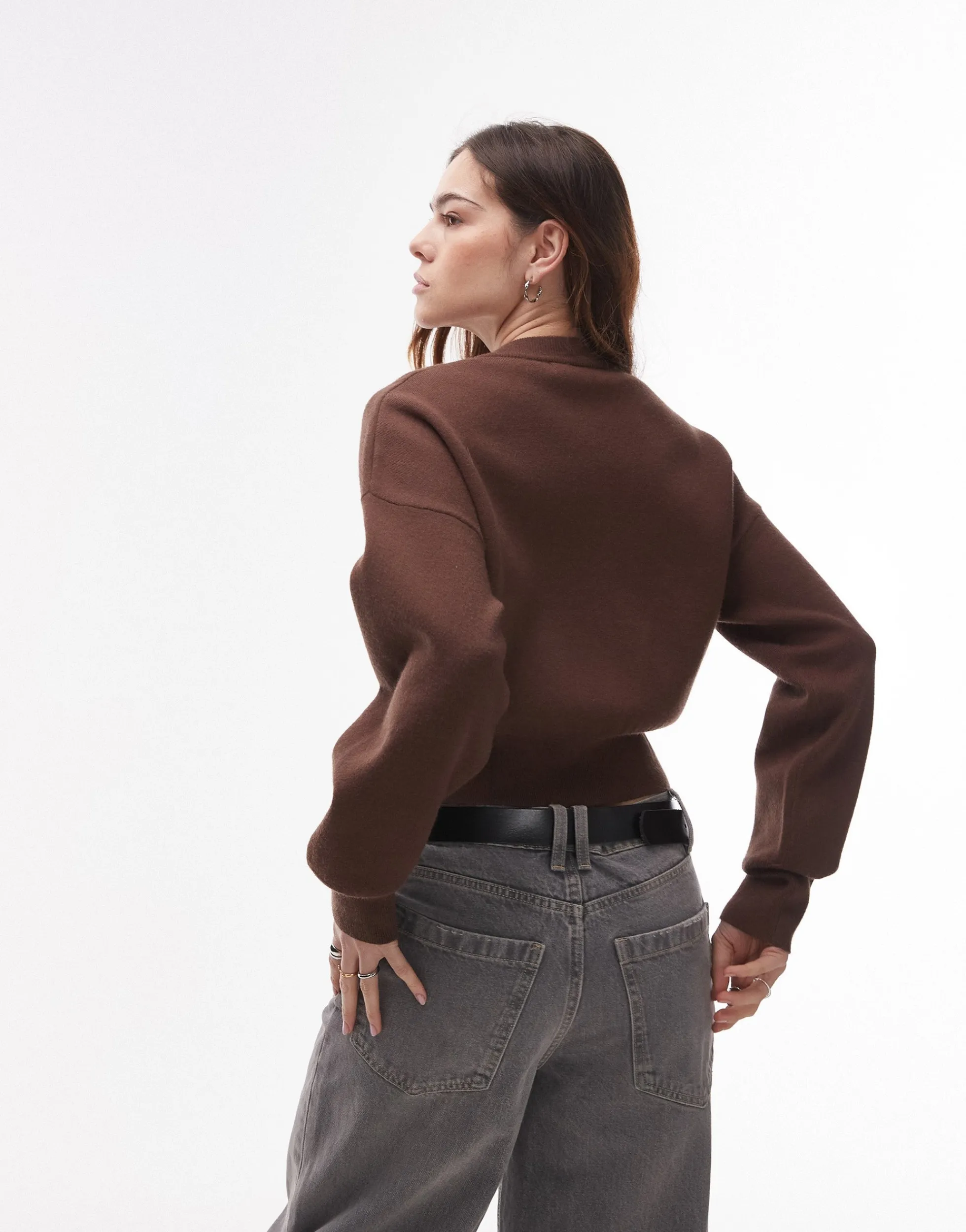Topshop knitted compact fitted waist cardi