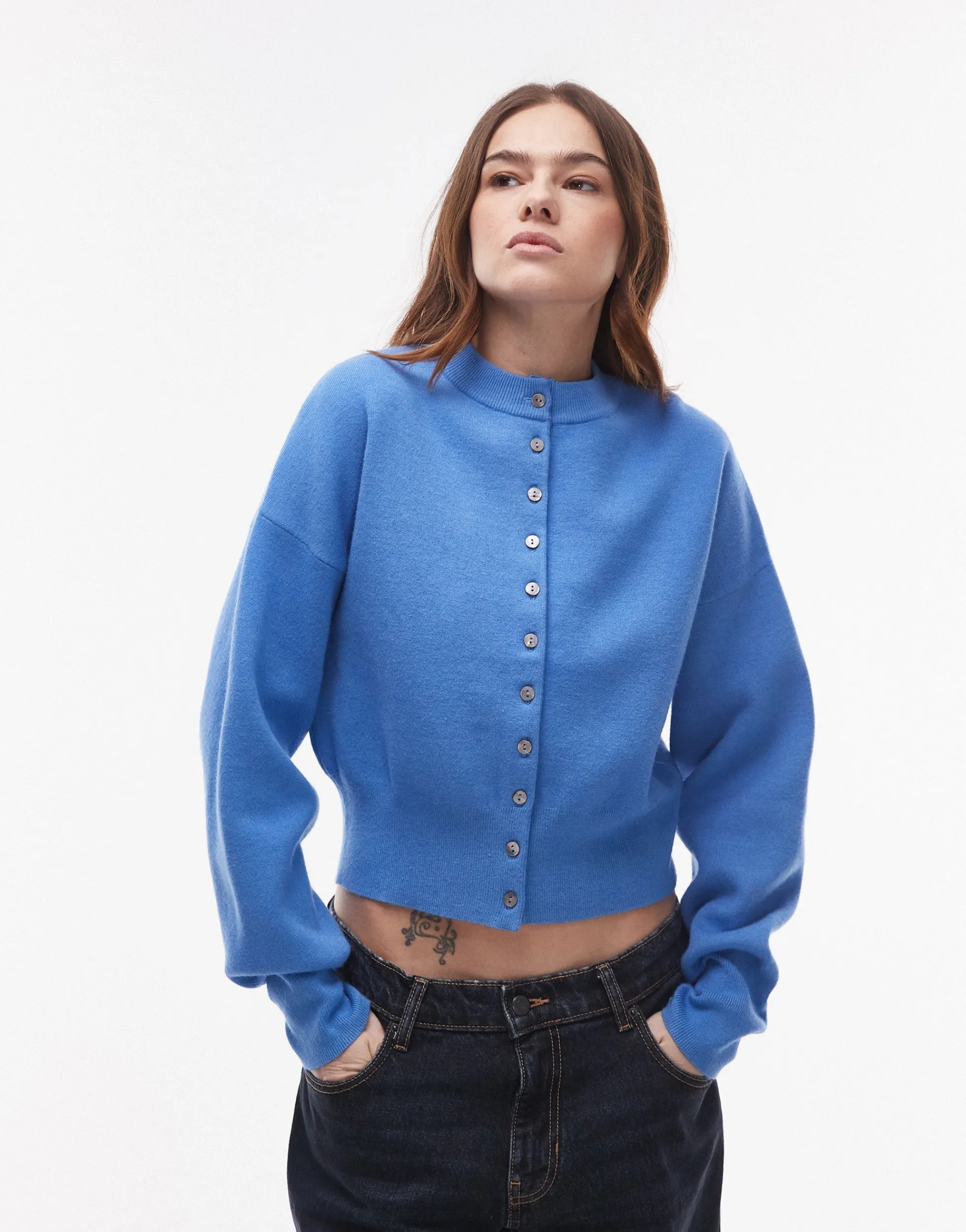 Topshop knitted compact fitted waist cardi