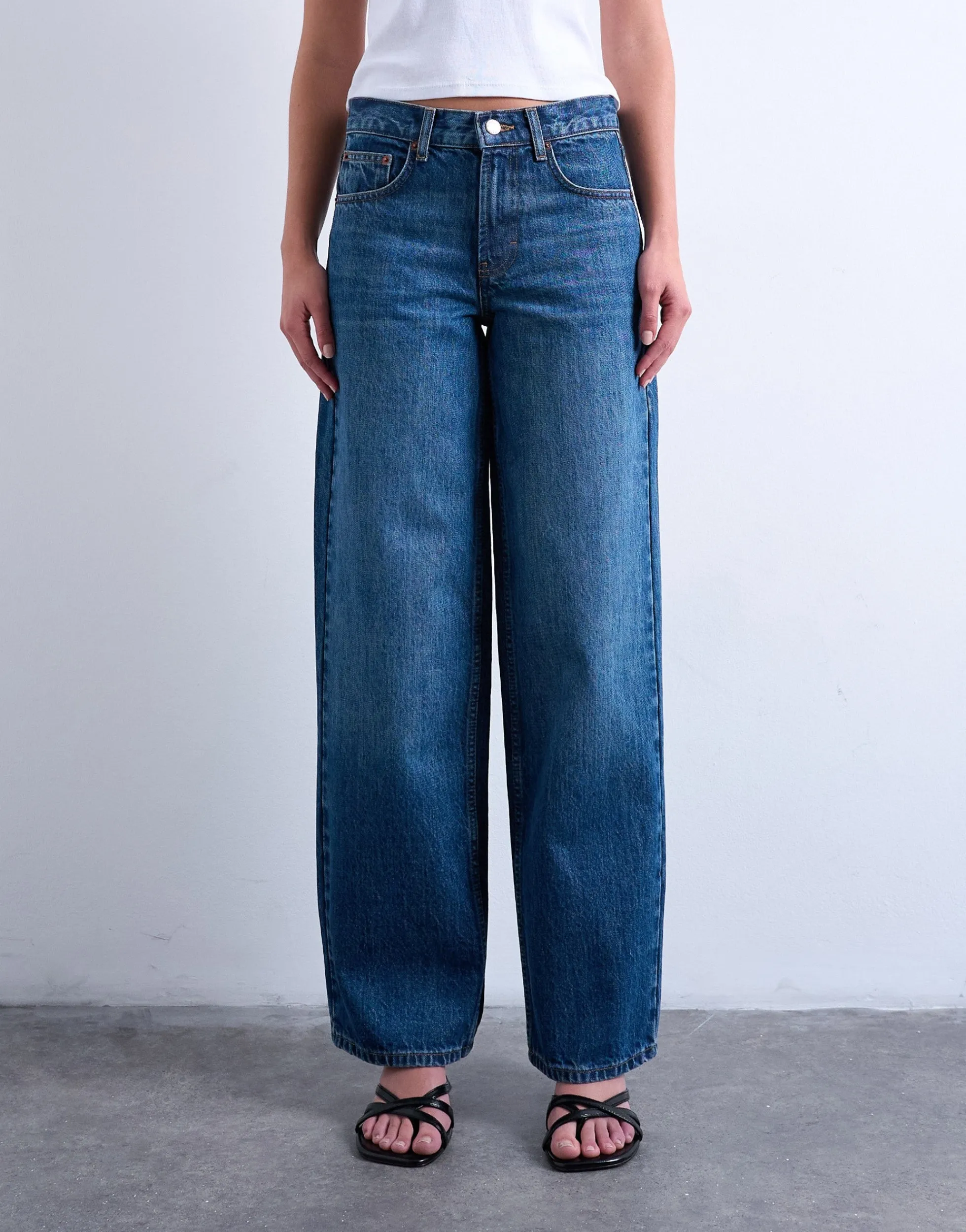 TSCINCH Niedrige Taille Weiter Beinschnitt Jeans