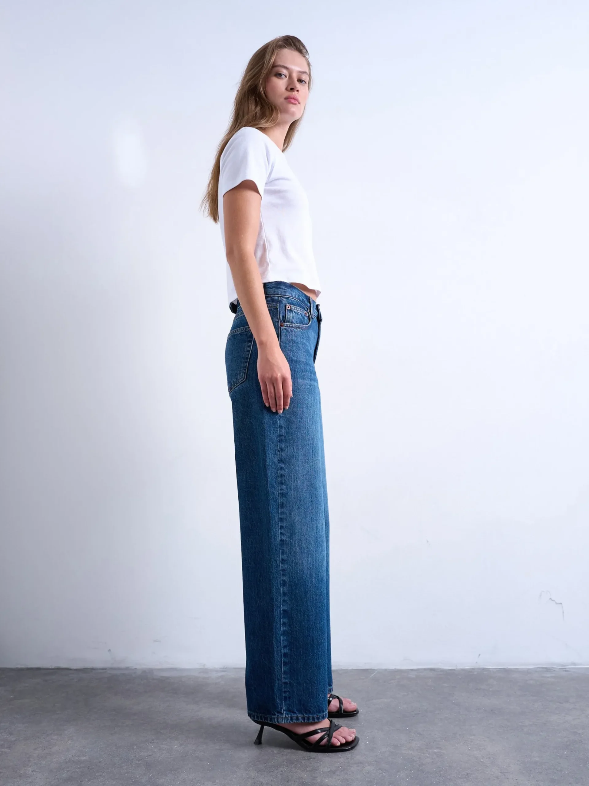TSCINCH Niedrige Taille Weiter Beinschnitt Jeans