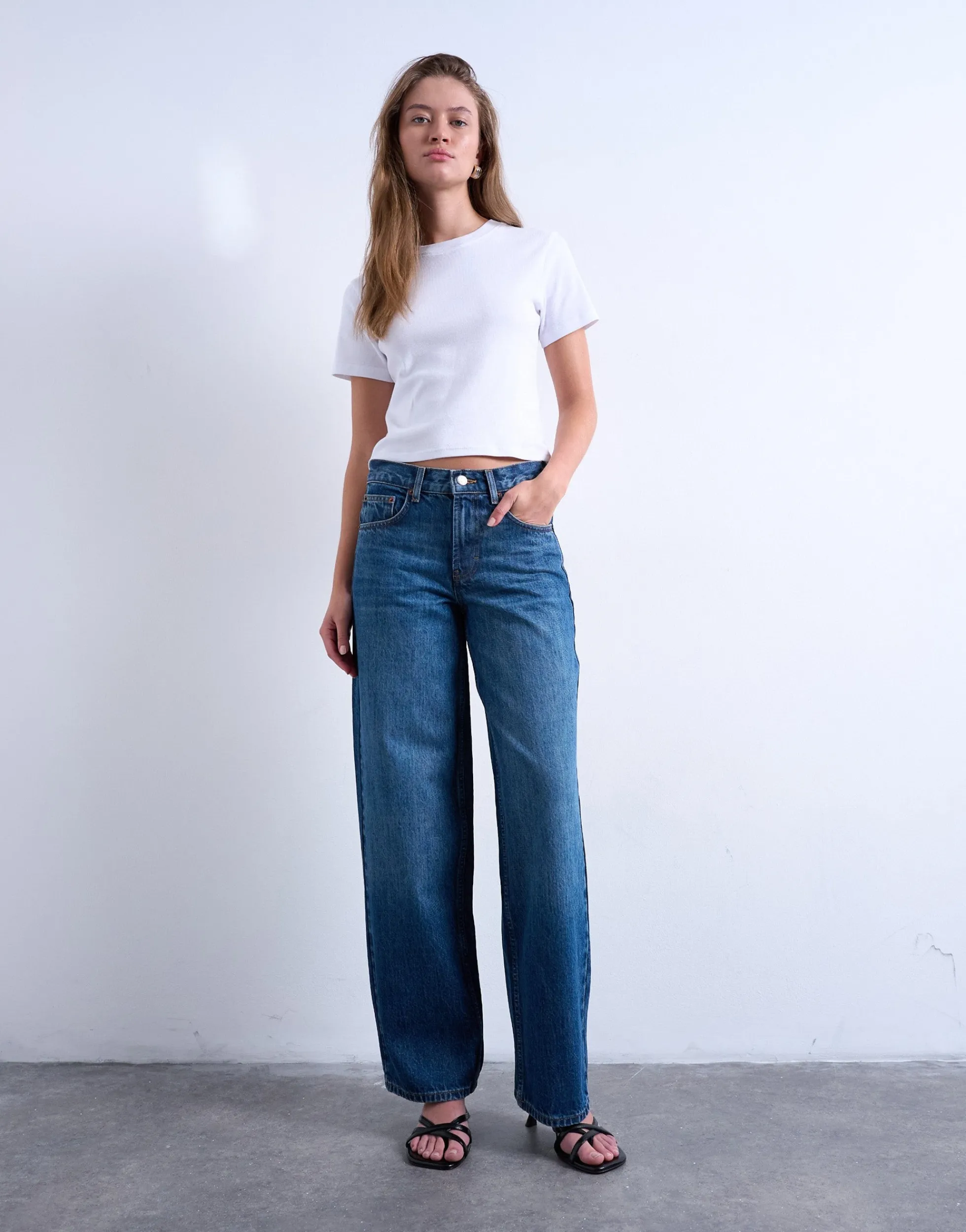 TSCINCH Niedrige Taille Weiter Beinschnitt Jeans