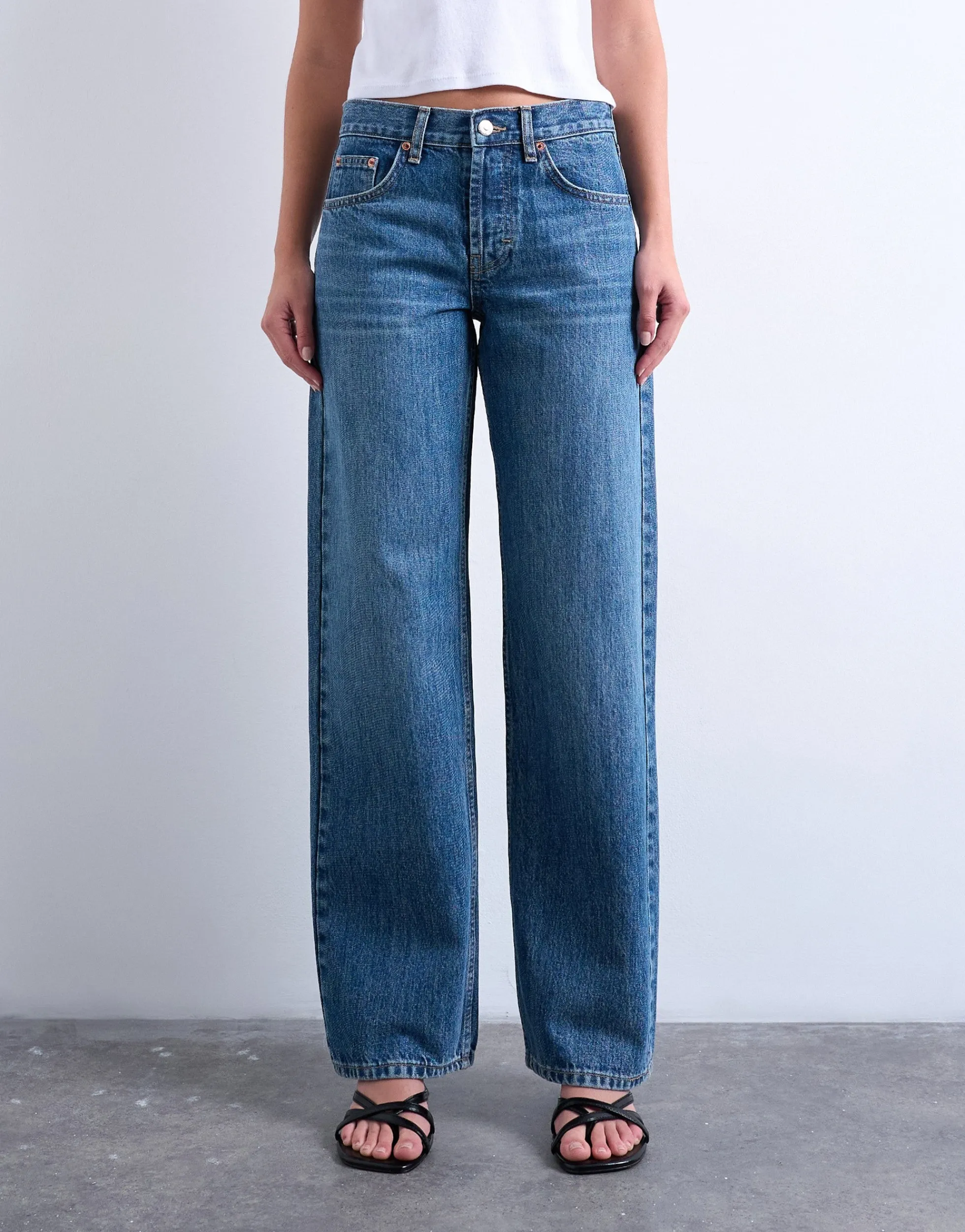 TSEMBER Niedrige Taille Weiter Beinschnitt Jeans