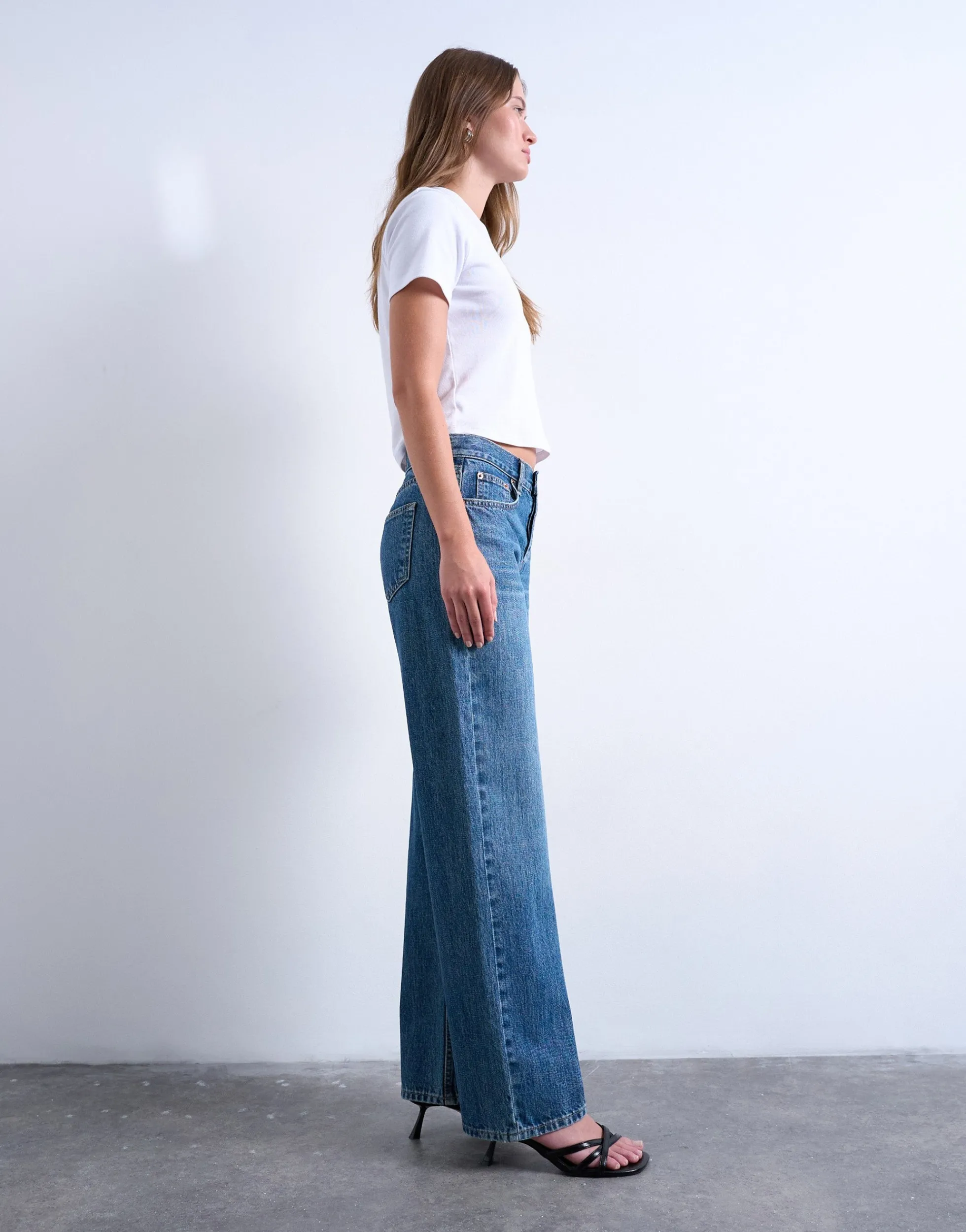 TSEMBER Niedrige Taille Weiter Beinschnitt Jeans