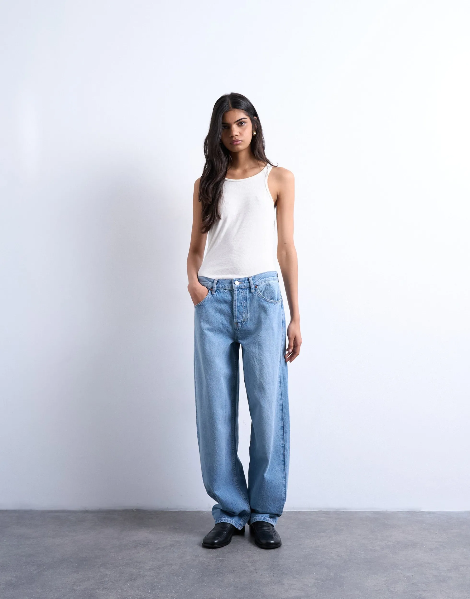 TSLOWRIE Niedrige Taille Baggy Fit Jeans