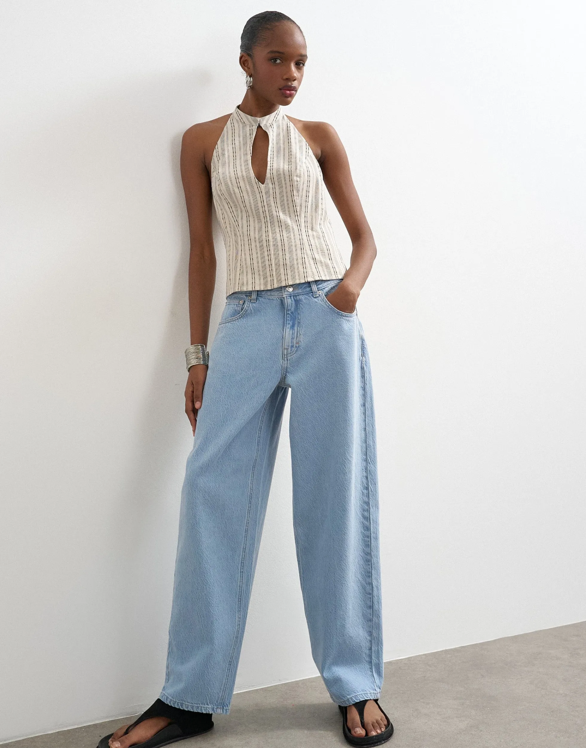 TSLOWRIE Niedrige Taille Baggy Fit Jeans