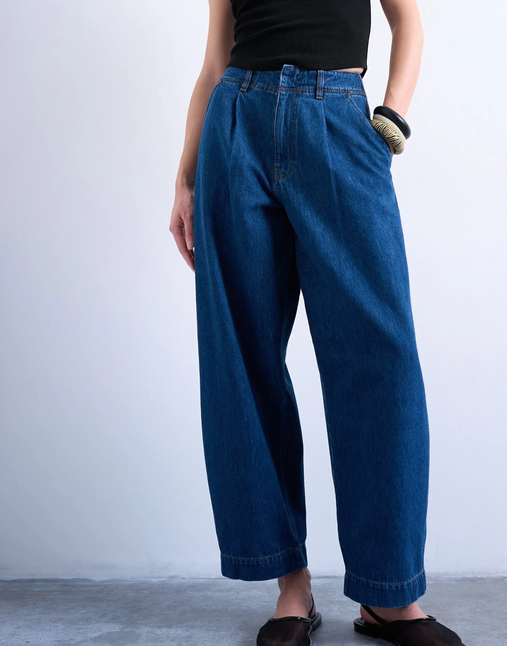 TSMARI Hohe Taille Weiter Beinschnitt Jeans