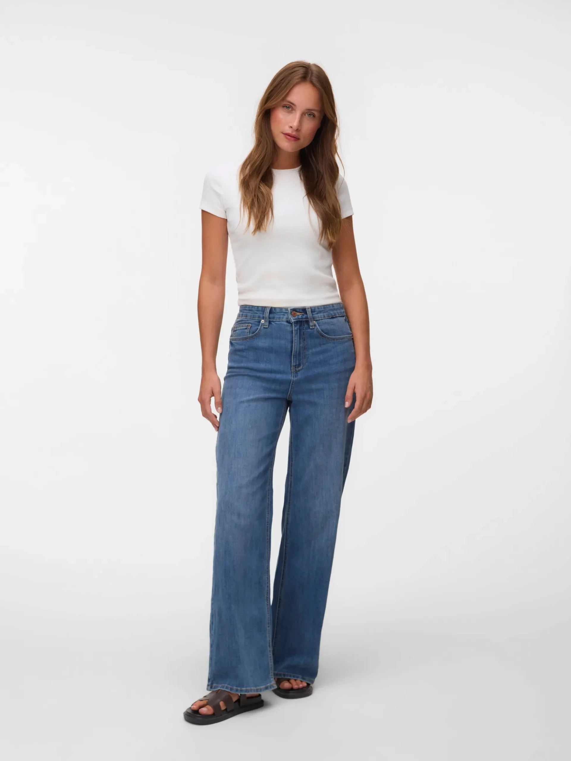 VMOLIVIA Hohe Taille Weiter Beinschnitt Jeans