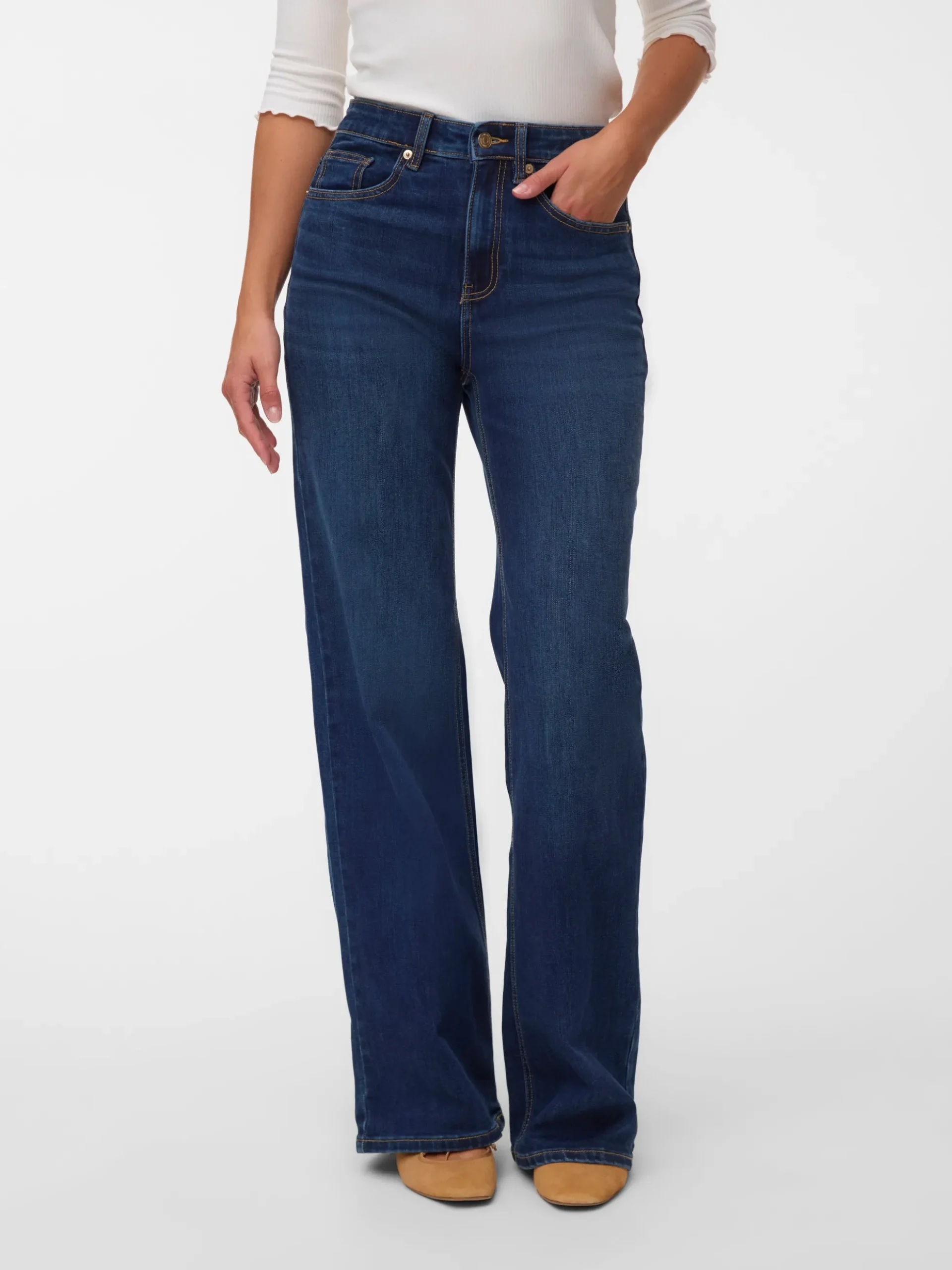 VMOLIVIA Hohe Taille Weiter Beinschnitt Jeans