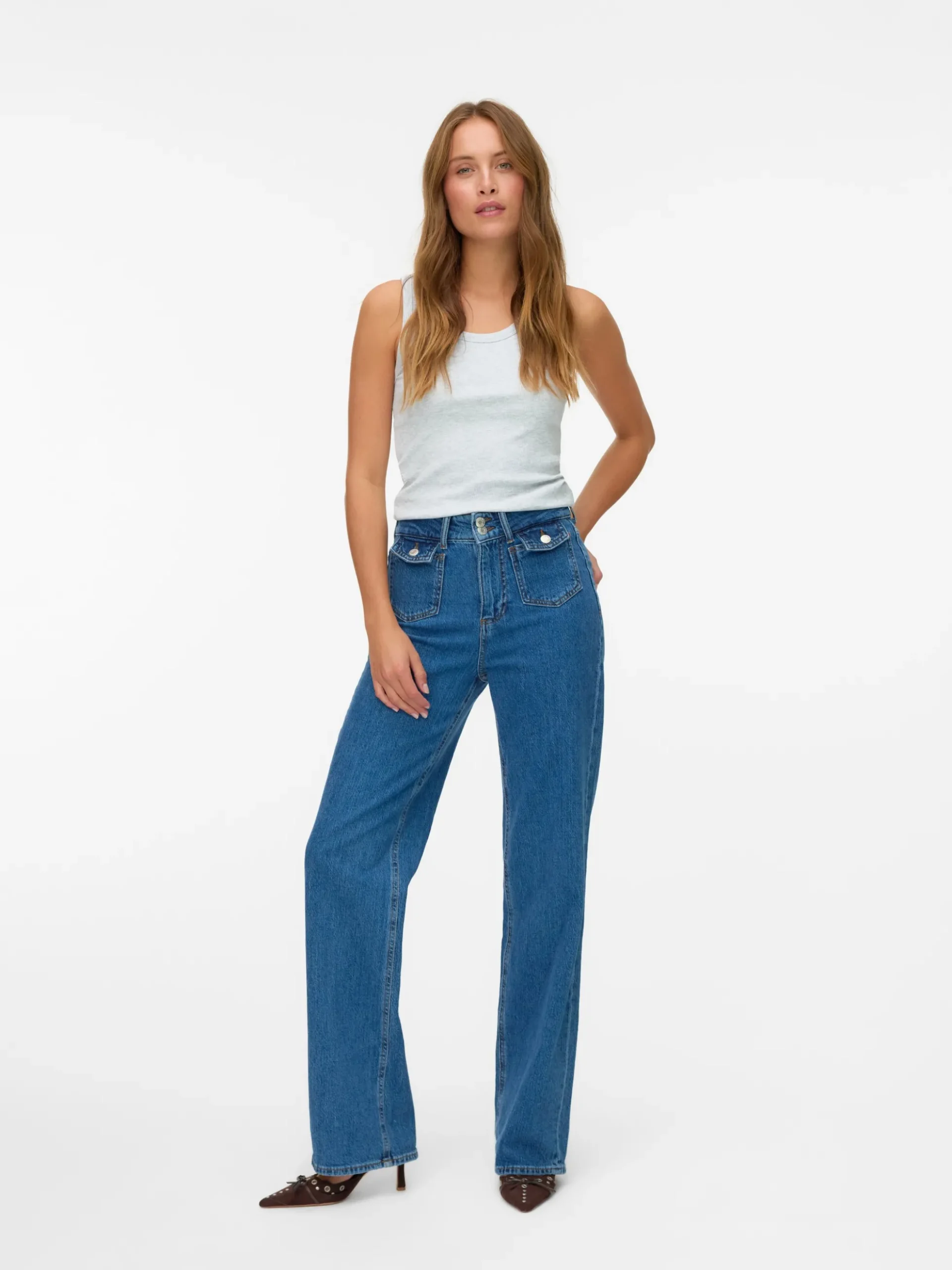 VMTESSA Hohe Taille Weite Passform - kurz geschnitten Jeans