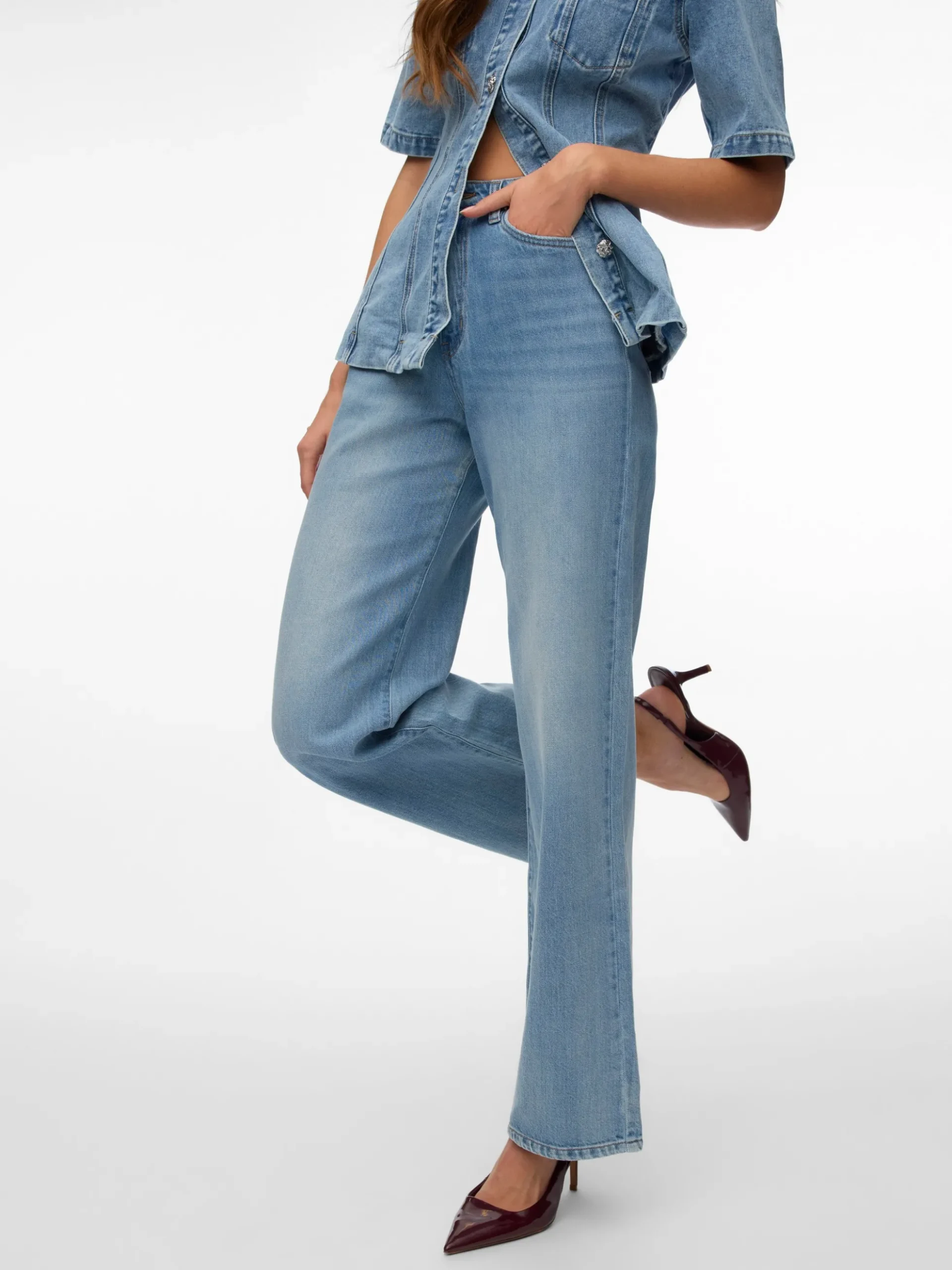 VMVEGA Hohe Taille Weiter Beinschnitt Jeans